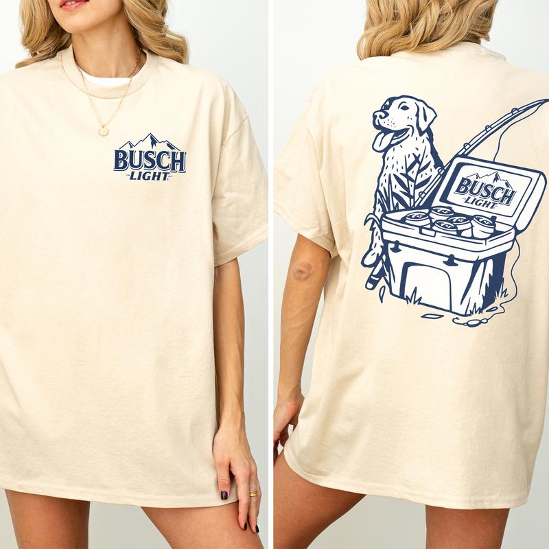 Vintage Busch Light Dog Fishing Shirt 2-Sided, Busch Light Fishing Scene with Dog Tee, Summer Fishing Graphic Printed Tshirt, Drink Tee, Drinking T-sh