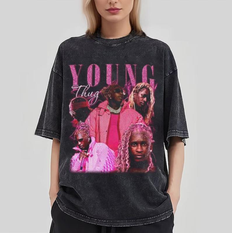 Young Thug Pink Hair Graphic T-Shirt, Retro Y2k American Rapper Sweatshirt, Young Thug Merch, Punk Albums, 90s Hip Hop Music Gift