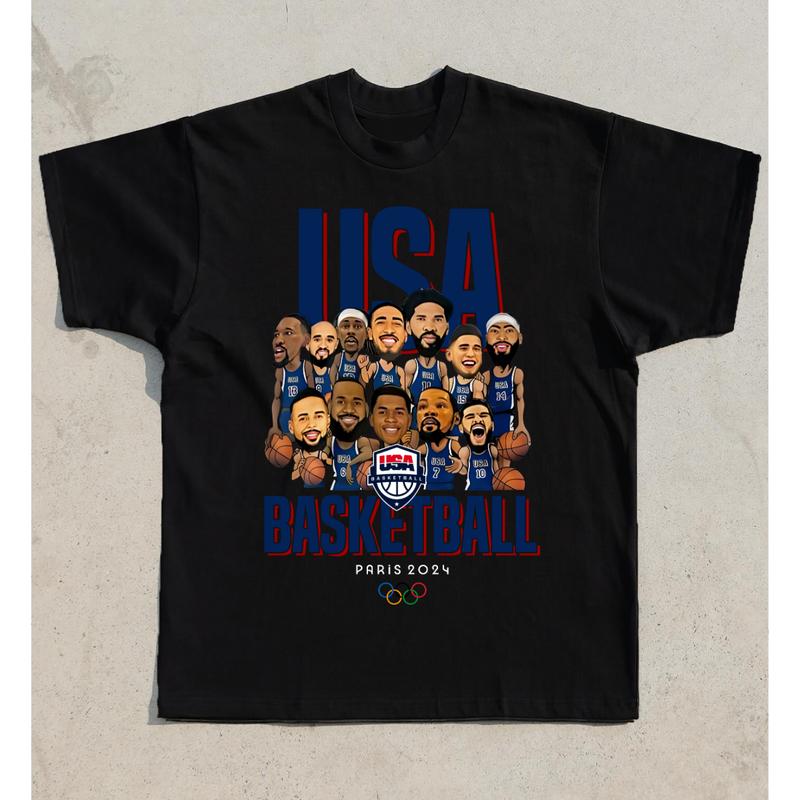 USA Baketball Champions 2024 T-Shirt Cotton Short-sleeve Retro Streetwear Tshirt Menswear Top unisex t-shirt