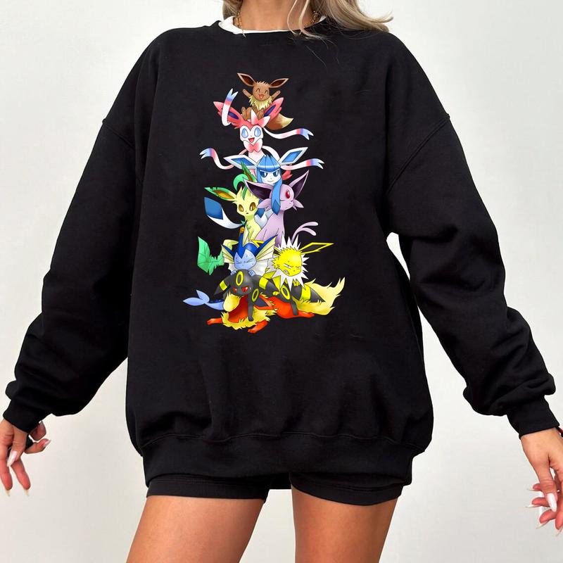 Eevee Eeveelution Sweatshirt, Eevee Evolutions Sweatshirt, Slyveon, umbreon, Espeon, Flareon Anime, Vintage Anime Sweater, Anime lover gift, Anime mer