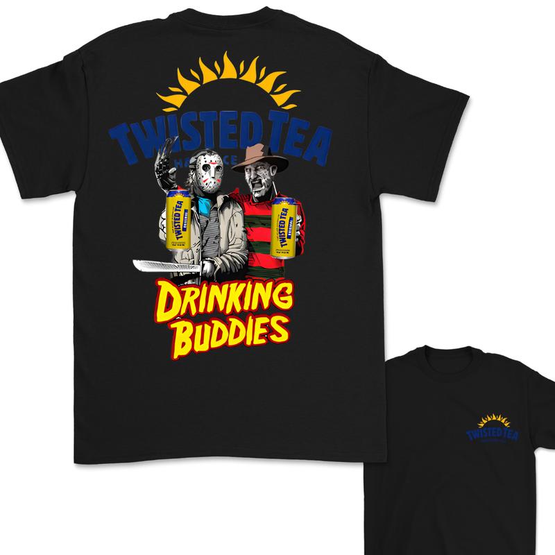Halloween T-Shirt, Horror Character Drink Buddies Twisted Tee T-Shirt, Drink Buddies Horror Sublimation T-Shirt, Halloween T-Shirt For Women, For Men