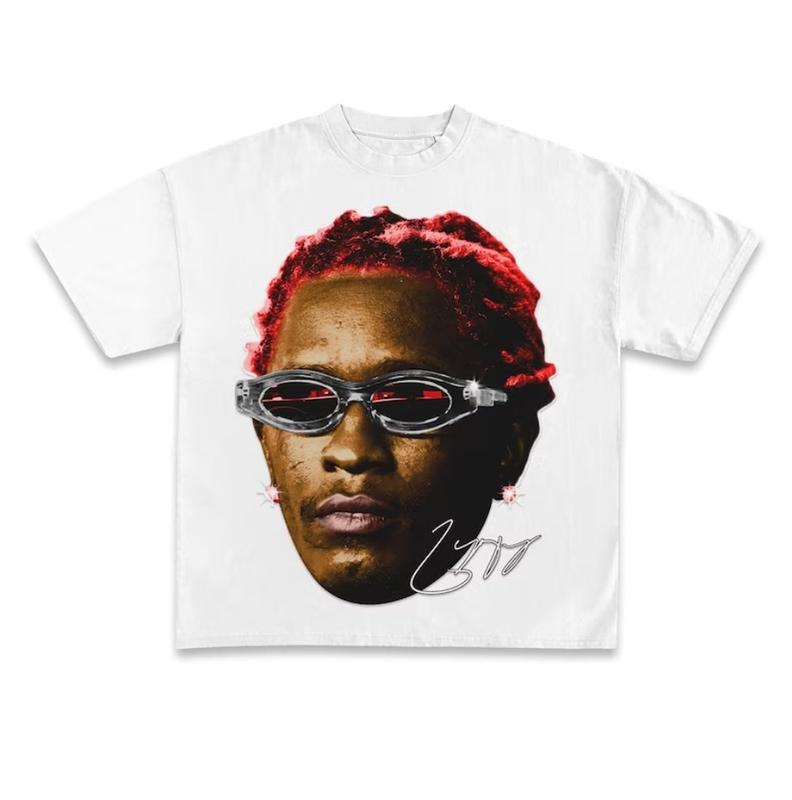 YOUNG THUG T-SHIRT, Rap Tee Concert Merch Thugger Slime Season, White Red Rare Hip Hop Graphic Print, Style Face Tee