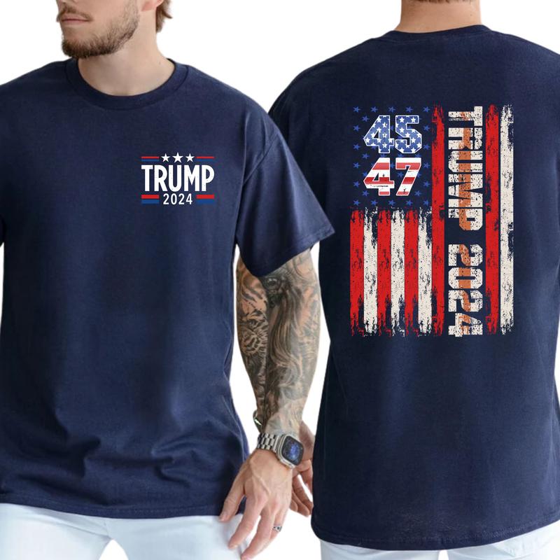 2-Side Trum 2024 Flag America Unisex T-Shirt Team Trum T-Shirt, Full Color, For Men ,Gift For men, Casual