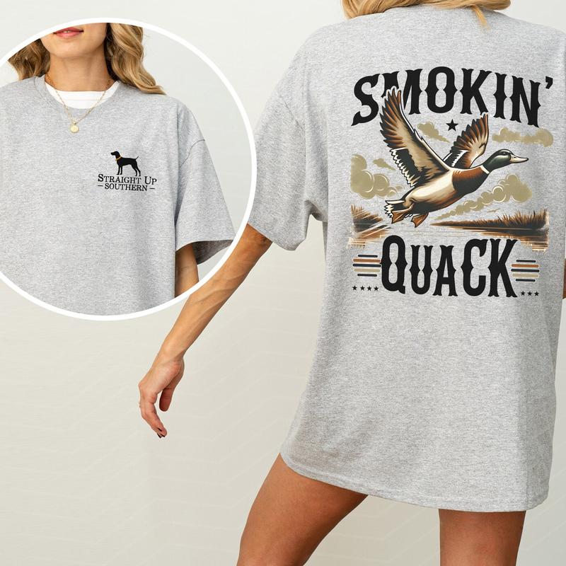 Vintage Smokin' Quack Hunting Duck 2-Sided Graphic Shirt, Mallard Hunting Shirt for Men, Dog Hunt Tee, Comfort Clothing, Cotton Fabric Tshirt, Printed