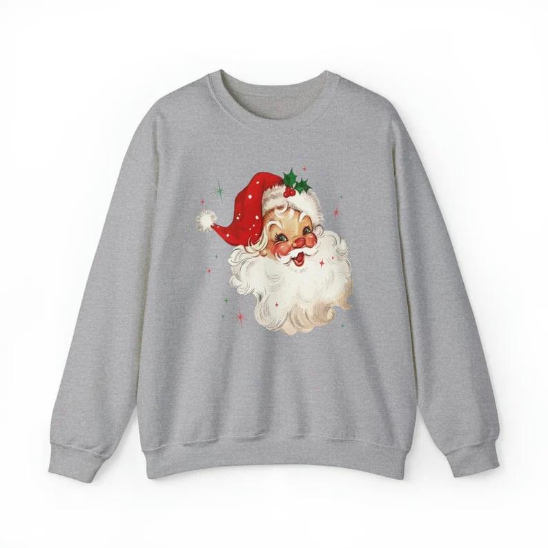 Retro Santa Crewneck Sweatshirt, Vintage Santa Claus Sweater, Festive Holiday Shirt, Classic Christmas Hoodie, Ugly Xmas Sweater