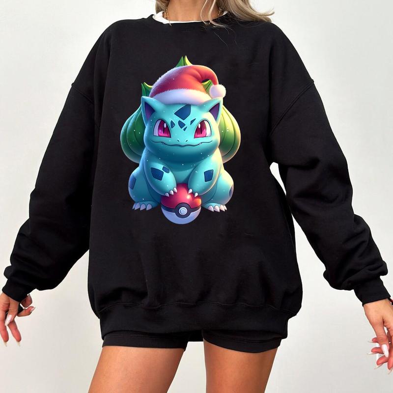 Bulbasaur Christmas Sweatshirt, Bulbasaur Santa Christmas Sweater, Bulbasaur Sweatshirt Hoodie, Anime Christmas Shirt, Anime Christmas Sweater, Christ