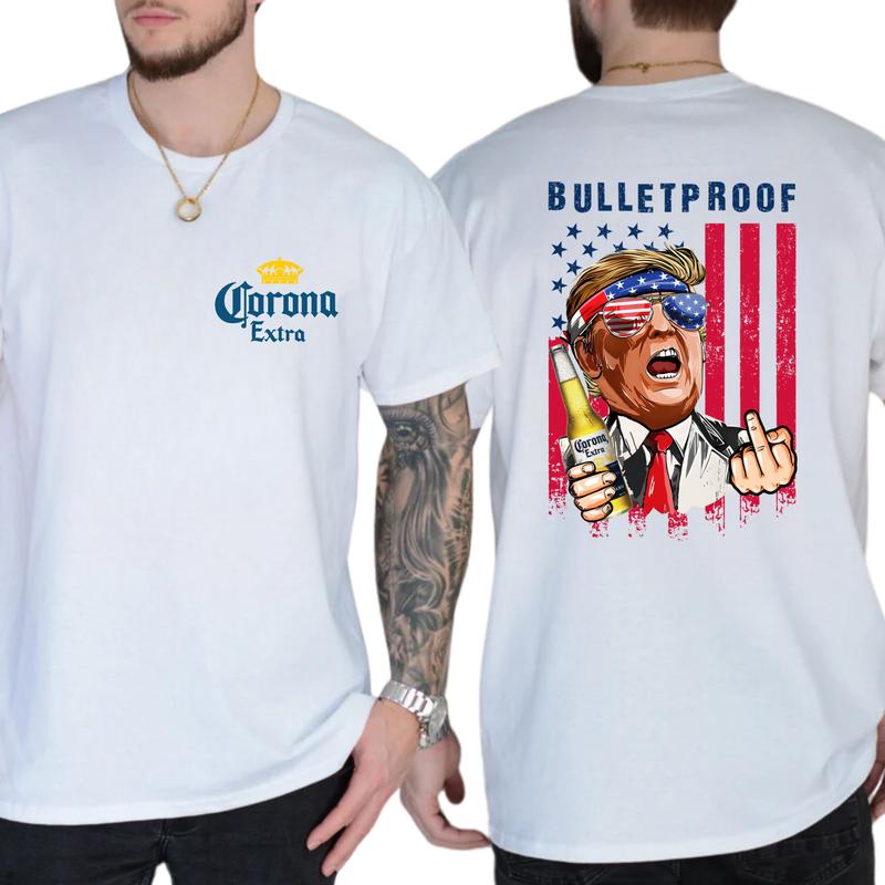 2-Side Bulletproof Funny T-Shirt, Corona Extra Beer T-Shirt Full Color, For Men ,Gift For men, Casual