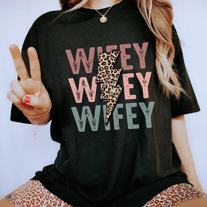 Wifey Shirt, New Wife T-shirt, Wifey Era Tee, Women Graphic Printed Short Sleeve T-shirt, Cotton Fabric Comfort Shirt For Women, Women's Tops, Wedding