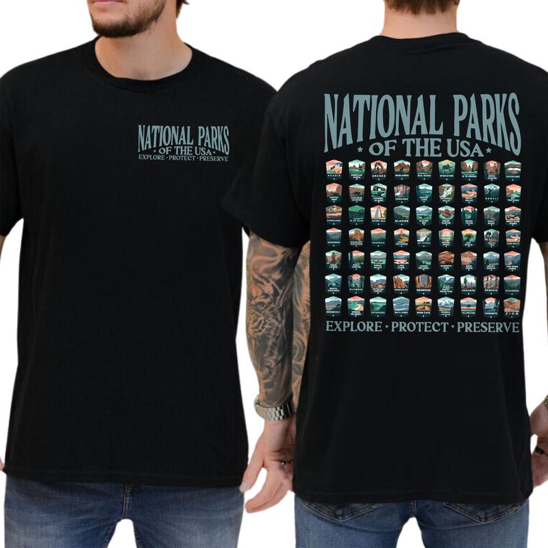 63 National Parks Sweatshirt USA National Parks Shirt 2 Sided, Gift For Men, Love, Athletic, Casual Menswear, Classic Cotton Tshirt