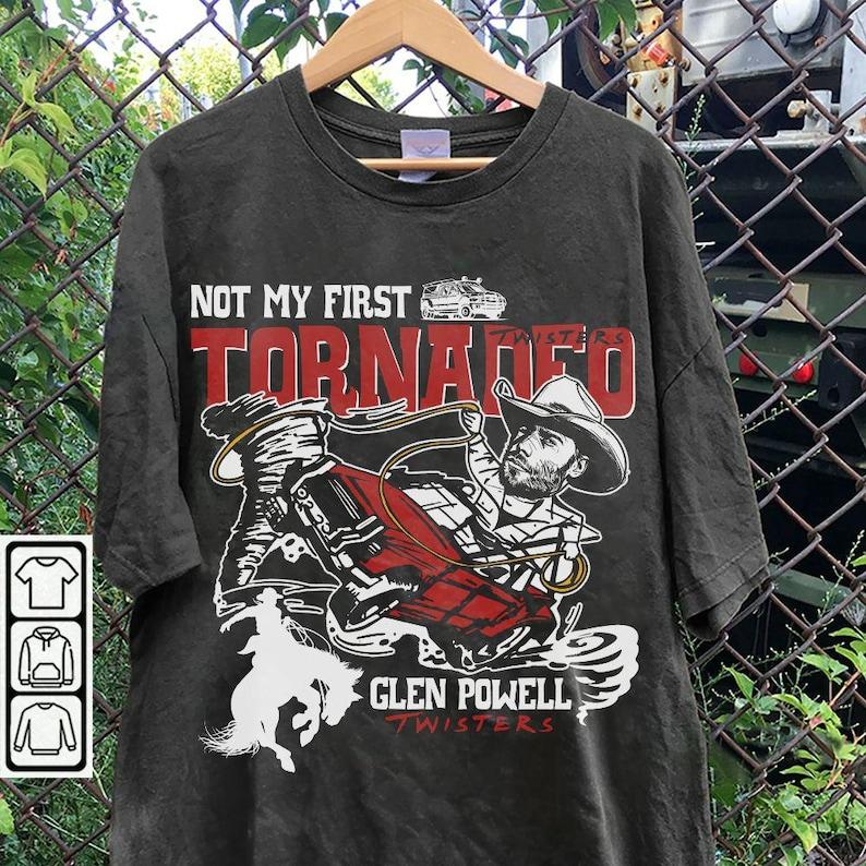Blvckstyle Not My First Tornado Shirt, Twisters With Glen Powell Retro Movie Poster Vintage Unisex Shirt