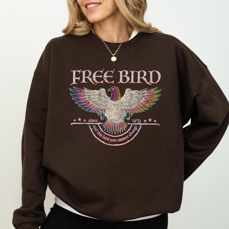 Free Bird, Band, Old School Band, Retro Music, Rock Band Sweatshirt, Women's Crew Neck, Crewneck Casual Comfort Comfortable Graphic Casual Comfort Wom