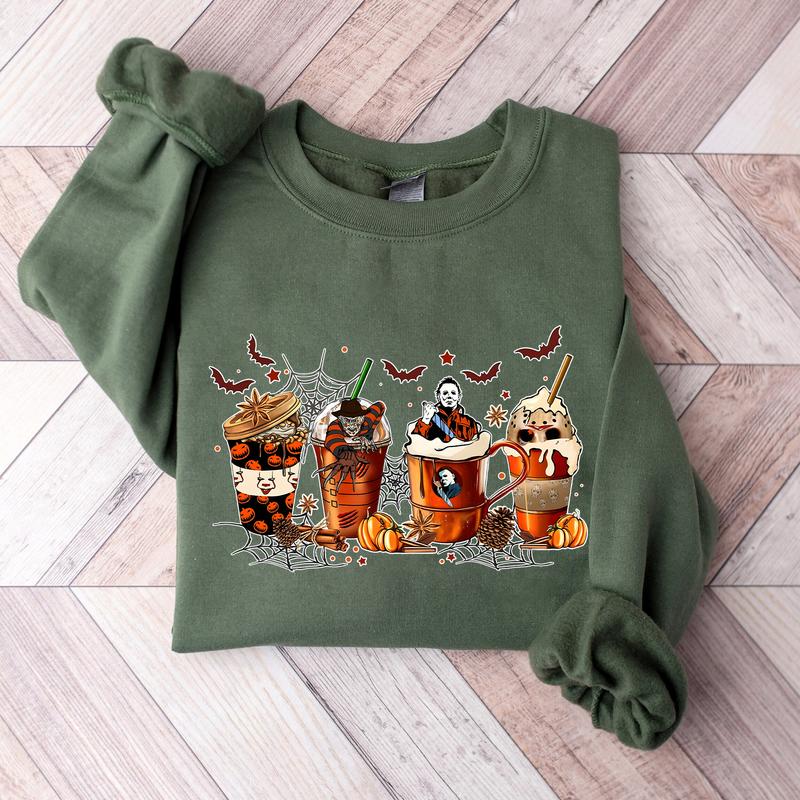 Coffee Horror Movies Halloween Crewneck Sweatshirt Hoodie Tshirt, Halloween 2024 Gifts