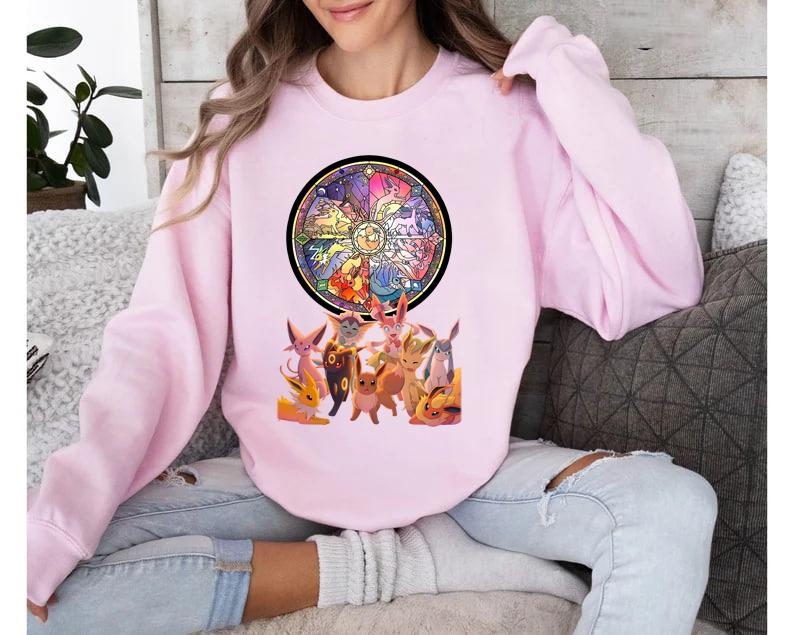 Eevee Evolutions Sweatshirt T-Shirt Hoodie, Eevee Eeveelution Sweatshirt, Eevee Pokemon Shirt, Slyveon, umbreon, Espeon, Flareon Anime, Pokemon Sweats