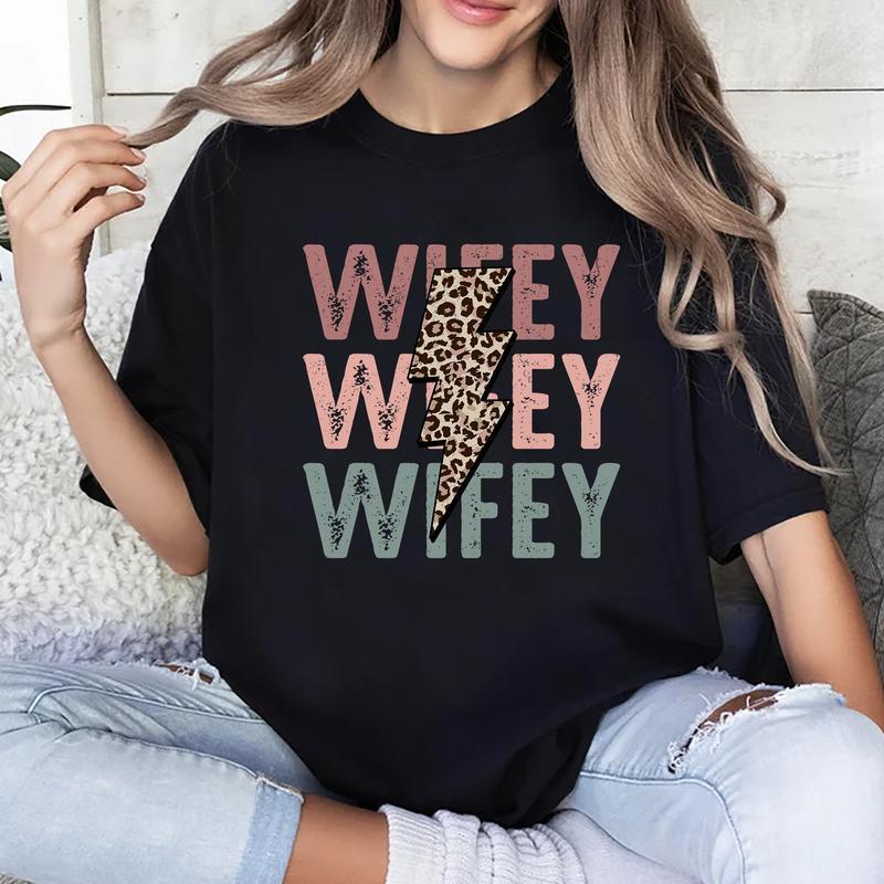 Wifey Shirt, New Wife T-shirt, Wifey Era Tee, Women Graphic Printed Short Sleeve T-shirt, Cotton Fabric Comfort Shirt For Women, Women's Tops, Wedding