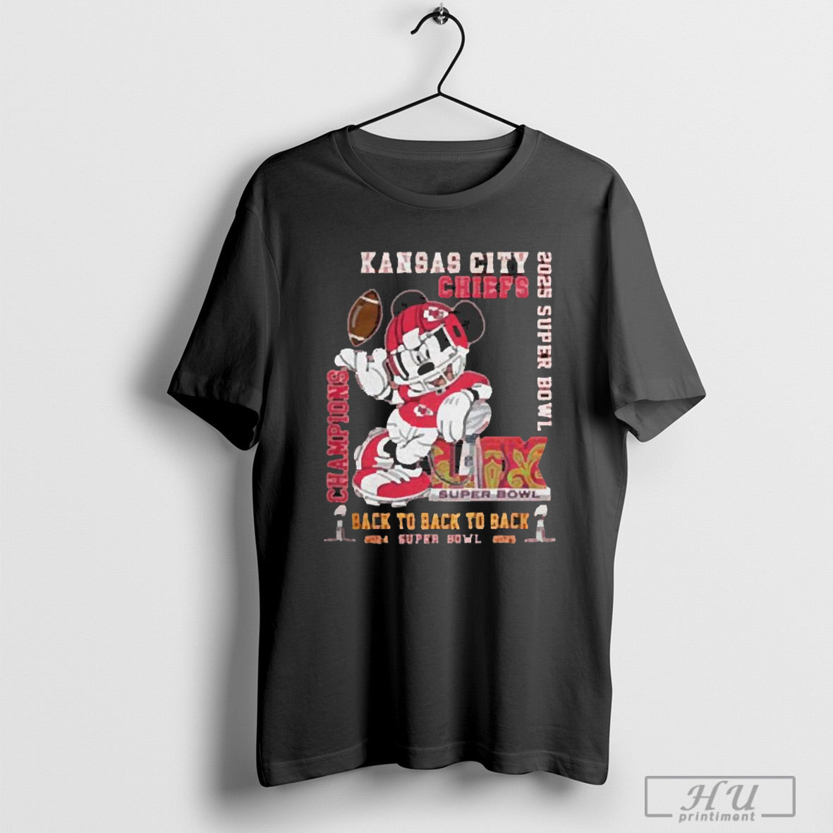 Trendy Premium Kansas City Chiefs Nfl 2024 2025 Super Bowl Champions Back To Back To Back Mickey Mouse T Shirt