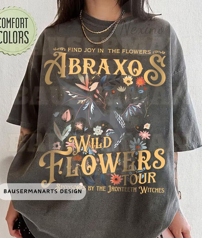 Abraxos Flower Fantasy Bookish Shirt, Boho Wildflowers Cottagecore Design Tee, Dragon Book Lover Gift, Unisex Cotton Top Casual Wear