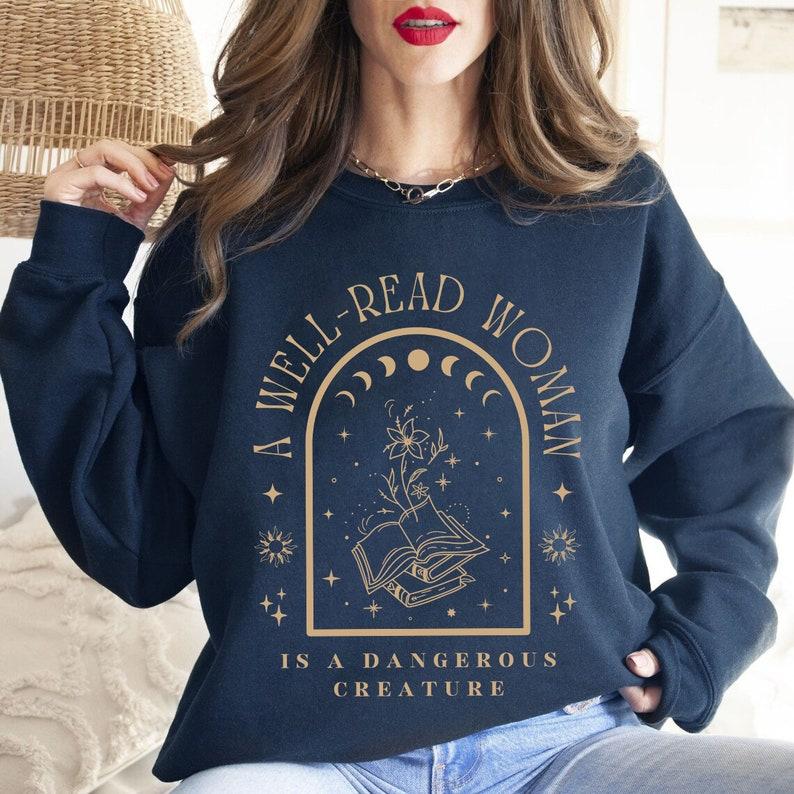 A Well Read Woman Bookish Sweatshirt, Reading Sweatshirt, Literature Shirt, Librarian Shirt, Celestial Sweater, Bookish Merch, Christmas Gift, Gifts f