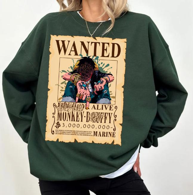 Luff Wanted Sweatshirt, 0nepiece Sweatshirt Hoodie Shirt, animee shirt