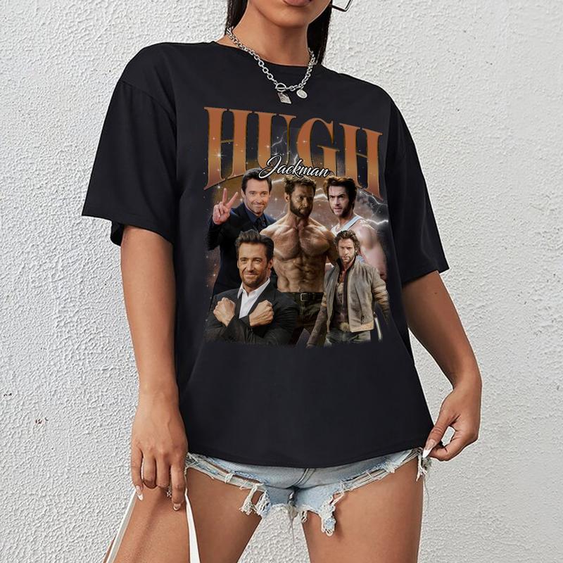 Vintage Hugh Jackman Graphic Tee, Hugh Jackman Hawaiian Rolls, Casual Streetwear for Girl Dinner Vibes,  Everyday Wear Oversized Womenswear Fabric Top