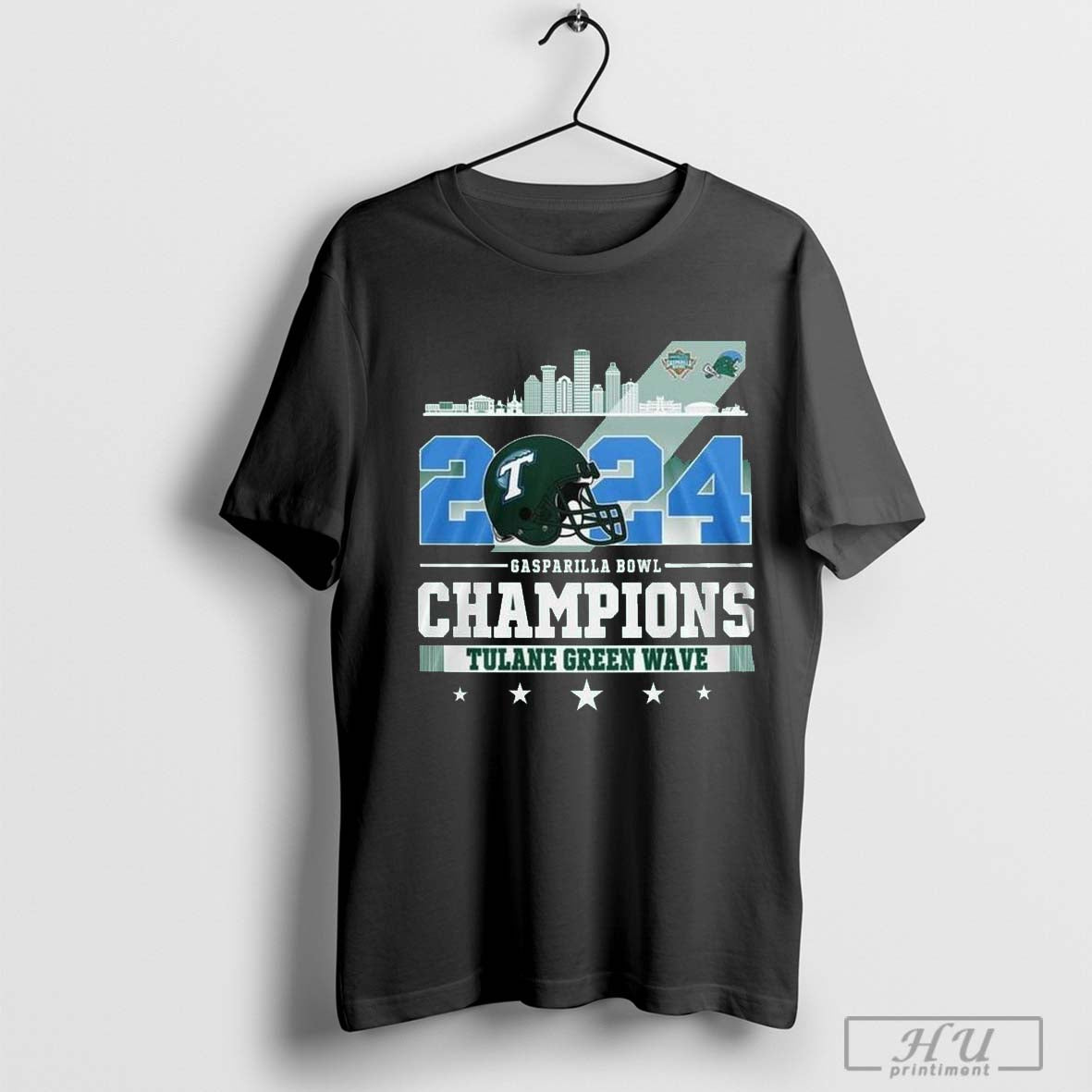 Tulane Green Wave Gasparilla Bowl Champions 2024 Waving Skyline  Shirt