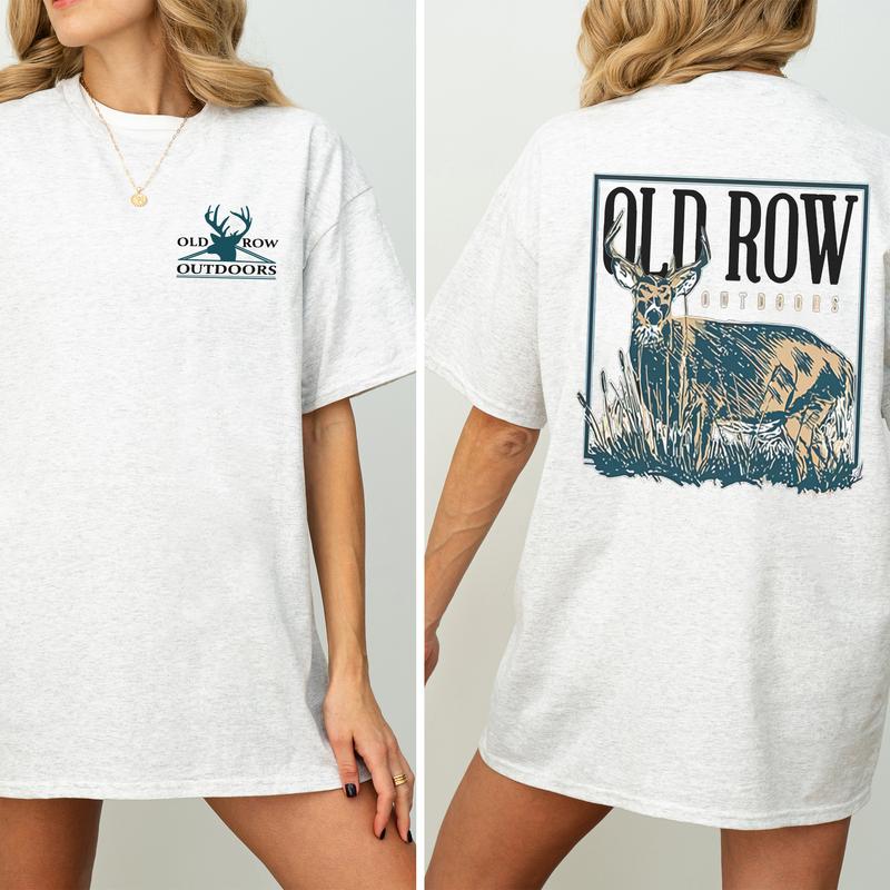 Vintage Old Row Outdoor Natural Buck Hunt Graphic 2-Sided Shirt, Retro Deer Hunting T-Shirt, Wild Hunt Tees, Hunter Unisex Tops, Casual Womenswear