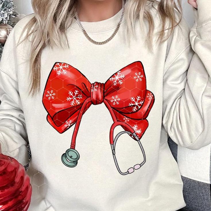 Coquette Nurse Stethoscope Sweatshirt, Coquette Bow Nurse Christmas Shirt, Holiday Medical, Nurse Shirt, Xmas Gift For Nurse, Unisex Shirt, Gift For H