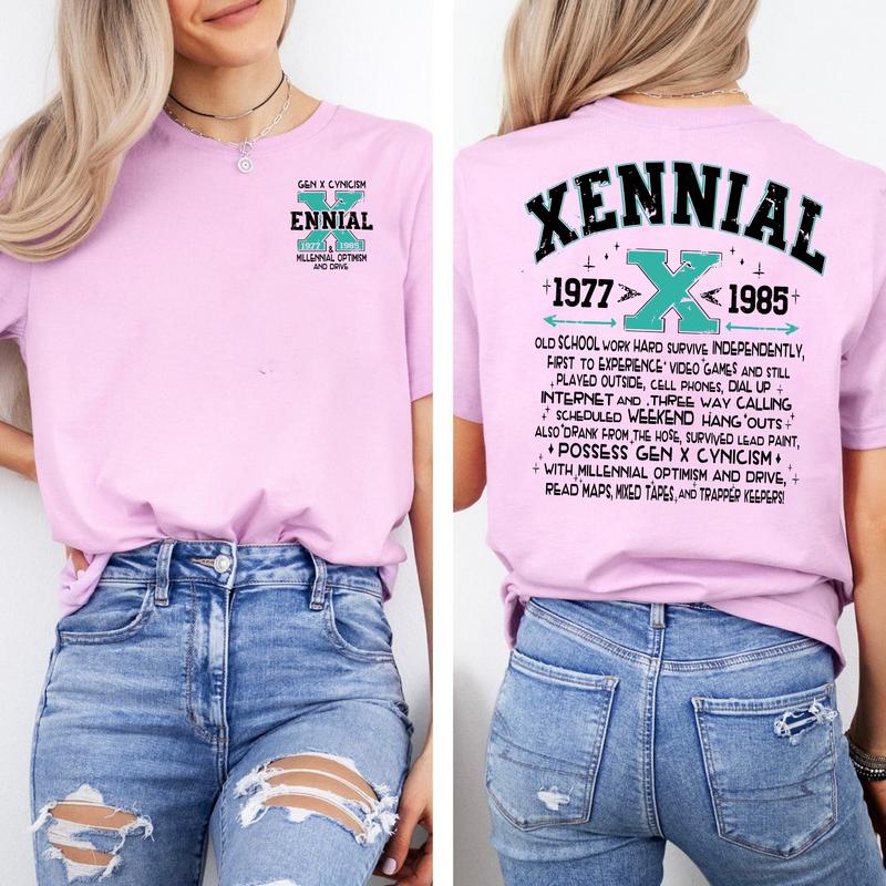Xennial Gen X T-Shirt Funny Adult Graphic Print, Trendy Retro Style For Men, Women