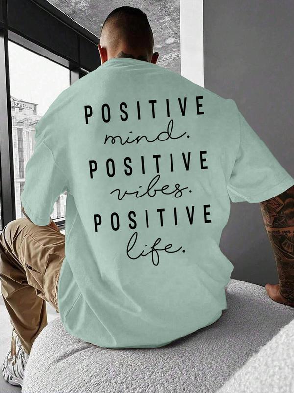 Unisex Men's Letter Print Drop Shoulder Tee, Men Graphic Tees, Regular Fit Casual Short Sleeve Round Neck T-shirt for Summer, Graphic Tees, Fashion Me