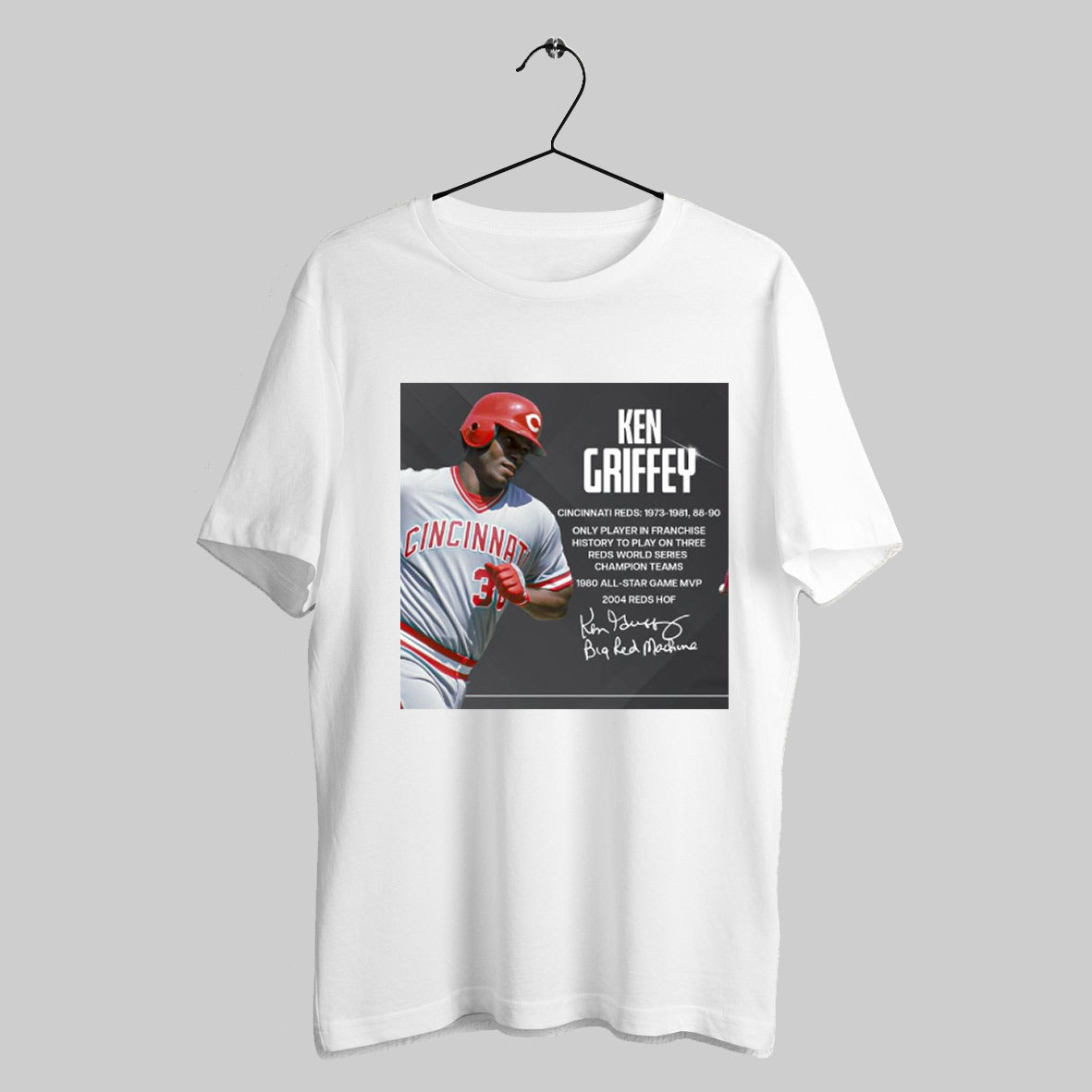 Trendy Official Ken Griffey The Only Player In Franchise History Play On Three Cincinnati World Champion Signature Poster T Shirt