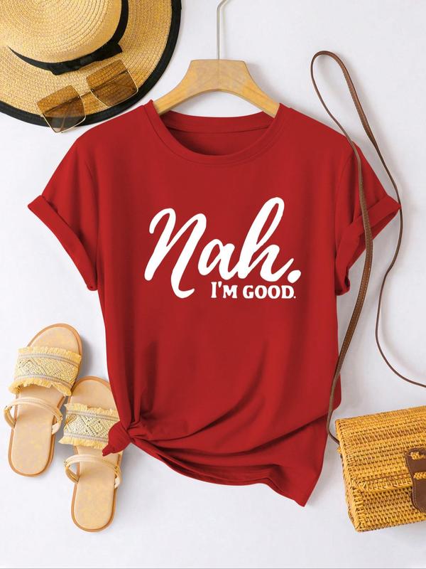 Women's Letter Print Round Neck Tee, Trendy Casual Crew Neck Short Sleeve T-Shirt, Graphic Tees,Â Summer Clothes Women,Â Ladies Summer Outfit