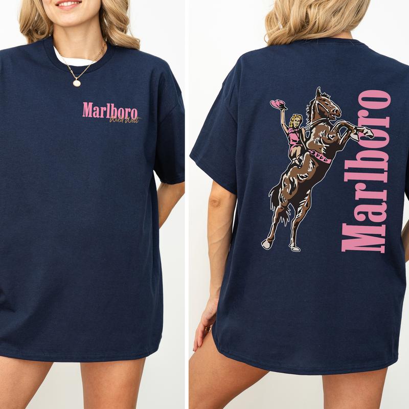 Vintage Marlboro Cowgirl Wild West Graphic 2-Sided Shirt, Country Cowgirl Tshirt, Western Cowboy T-shirt, Cotton Fabric Women's Top, Casual Womenswear