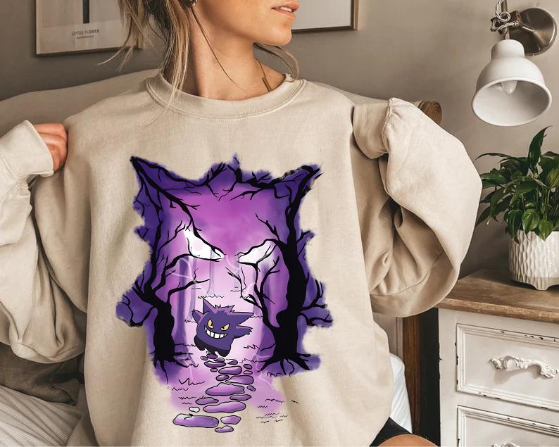 Gengar Sweatshirt, Monster Ghost Shirt, Kaiju Themed Shirts, Gengar Gift Japanese Anime Shirt, Dark Ghost Kaiju Japanese Style SWEATSHIRTS  Pokemon Sw