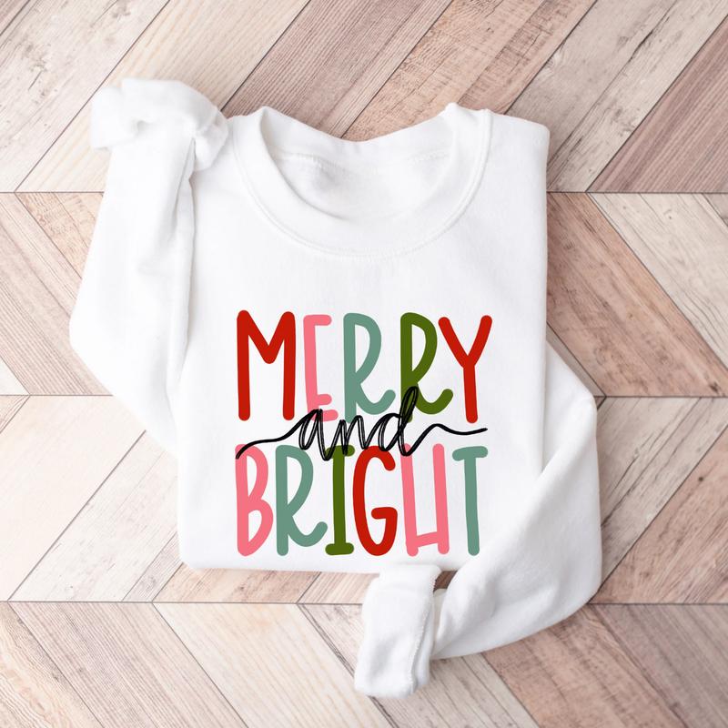 Merry and Bright Sweatshirt, Festive Family Christmas Sweatshirt for Women, Cozy Holiday Apparel, Perfect for Christmas Cheer, Gift for Family - Sweat
