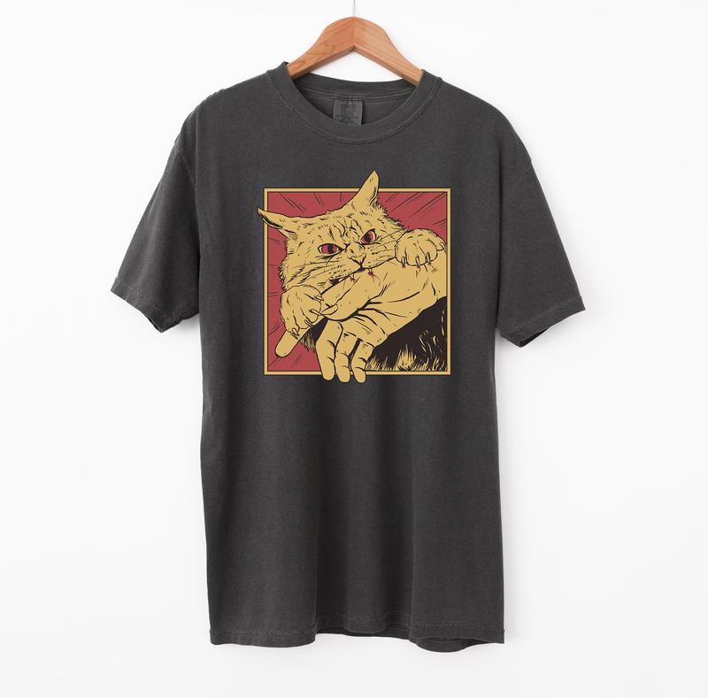Cat Bite Anime Tshirt, Comfort Colors Kitty Shirt, Funny Meme Shirt Fit Top