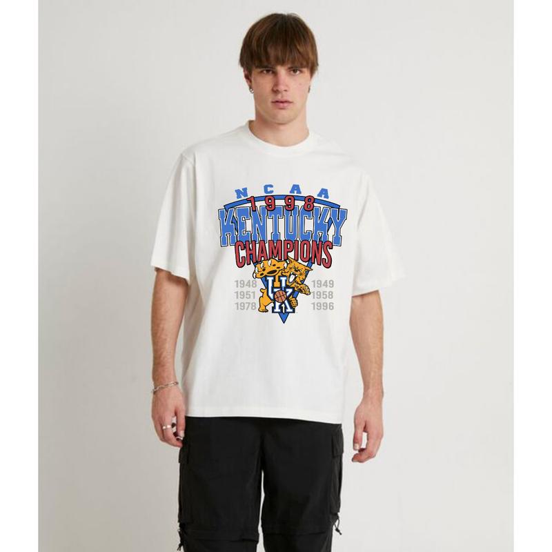 Vintage NCAA 1998 Champions Sport Team Kentucky T-Shirt Top Unisex Cotton Menswear Retro Sport football fan Tshirt Streetwear