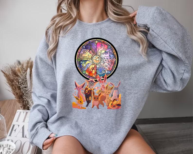 Eevee Evolutions Sweatshirt T-Shirt Hoodie, Eevee Eeveelution Sweatshirt, Eevee Pokemon Shirt, Slyveon, umbreon, Espeon, Flareon Anime, Pokemon Sweats