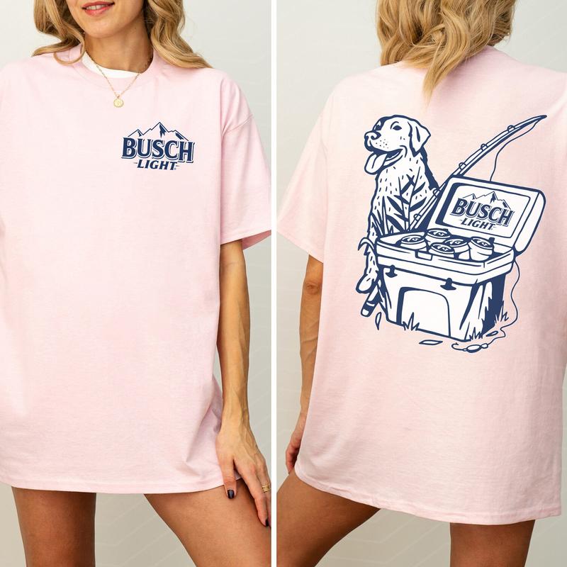 Vintage Busch Light Dog Fishing Shirt 2-Sided, Busch Light Fishing Scene with Dog Tee, Summer Fishing Graphic Printed Tshirt, Drink Tee, Drinking T-sh