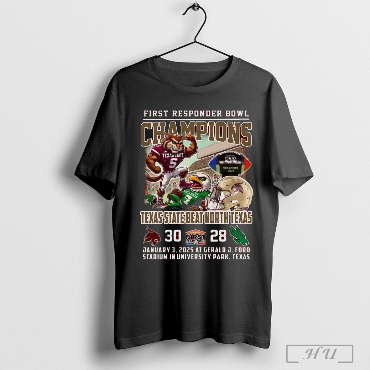 Top Texas State Bobcats First Responder Bowl Champions Beat North Texas January 3 2025 At Gerald J Ford Stadium In University Park Texas T Shirt
