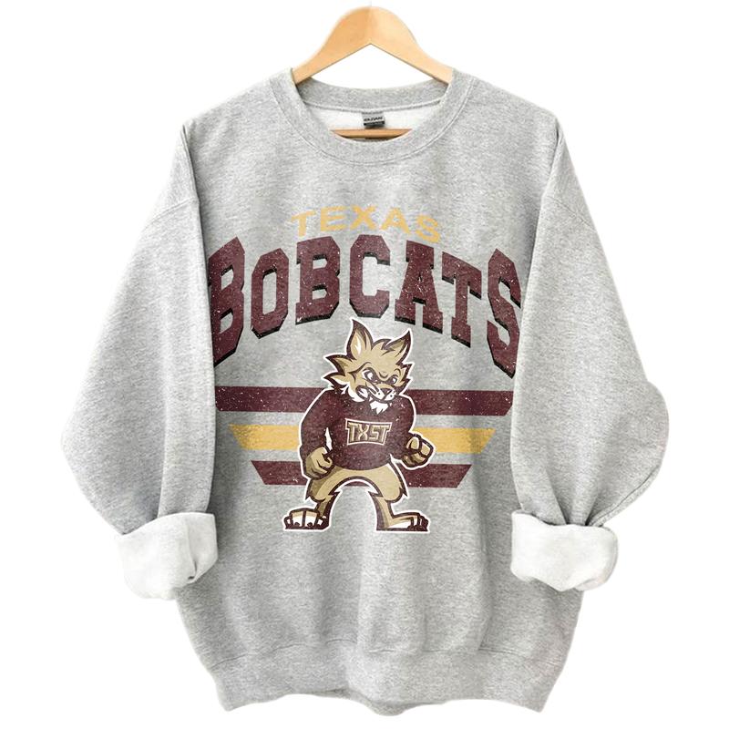 36. Texas State Bobcats Vintage NCAA Sweatshirt, University Sports Team Apparel, Classic Hoodie Gear for Fans