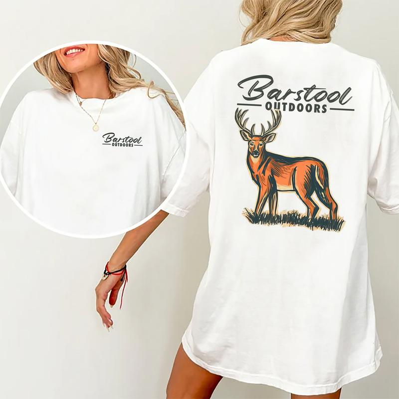 Vintage Busch Light Outdoors Deer Hunting Graphic 2 Sided Shirt, Comfort Clothing, Cotton Fabric Tshirt, Printed Women's Top, Casual Womenswear Collar