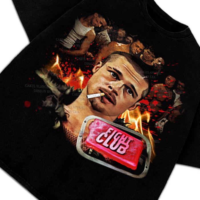 Fight Club Brad Pitt Tyler Durden 1999 Vintage Style Graphic Design T-Shirt Movies Cotton Menswear