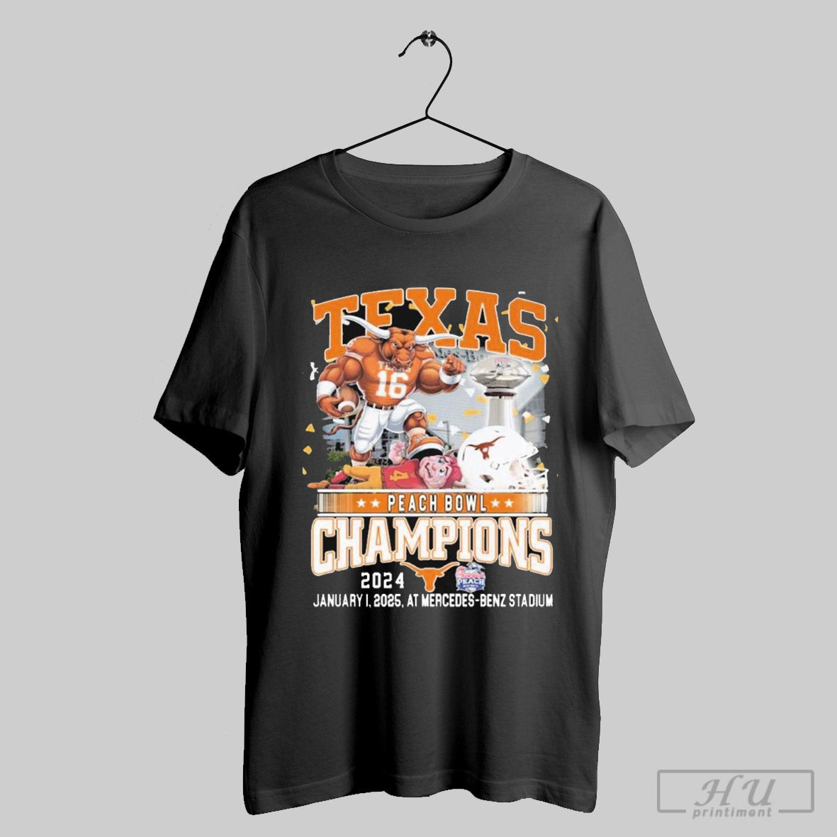 Texas Longhorns Defeat Asu Chick Fil A Peach Bowl 2024 Champions Mercedes Benz Stadium Jan 1 2025 Mascots T Shirt