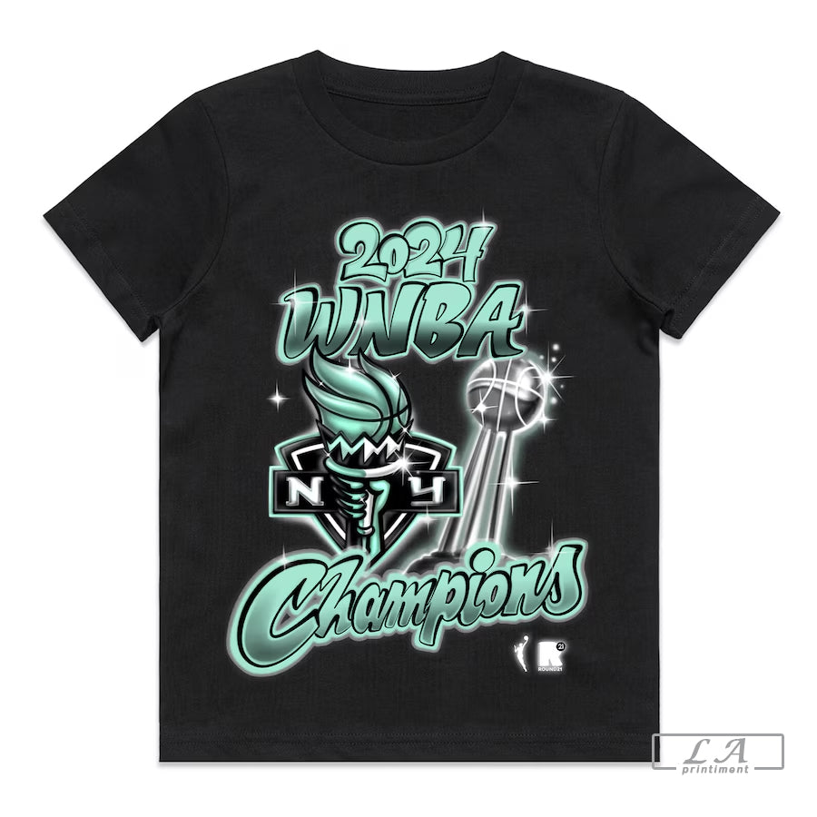 Youth New York Liberty round21 Black 2024 WNBA Finals Champions Airbrush T- Shirt