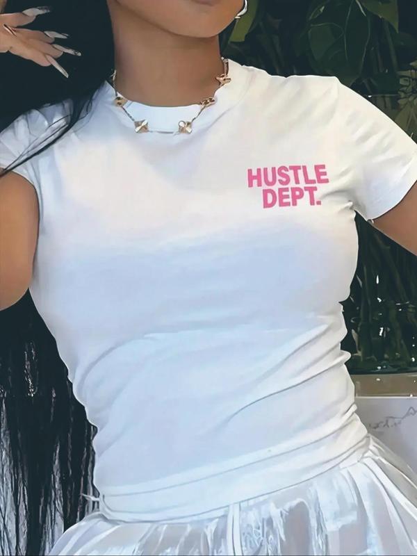 Women's Letter Print Round Neck Tee, Casual Short Sleeve Crew Neck T-shirt, Graphic Tees,Â Fashion Women's Summer Top for Daily Wear