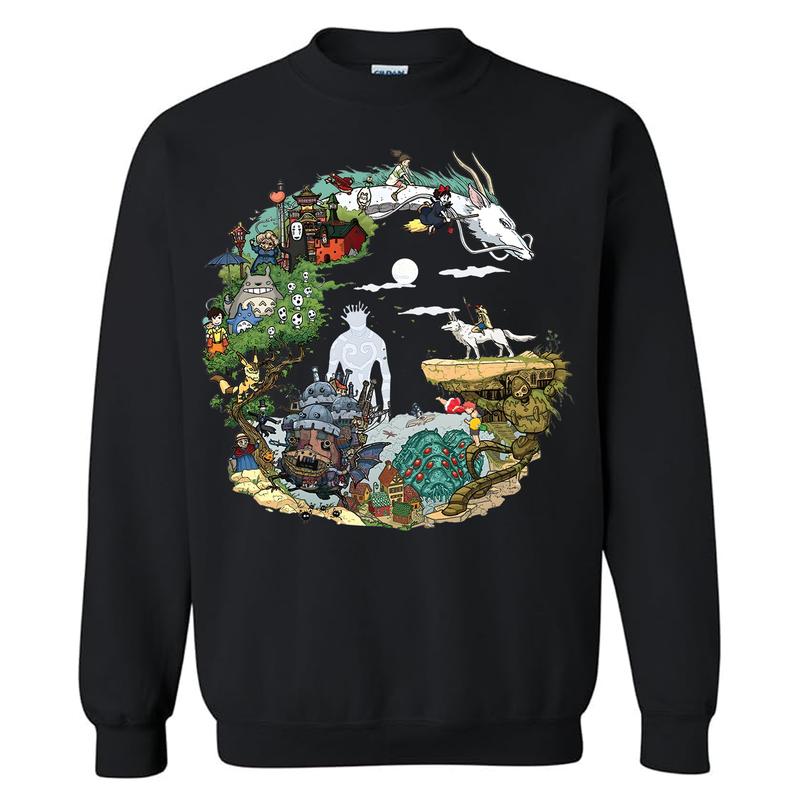 Ghibli Studio T-Shirt Sweatshirt Hoodie, Spirited Away Shirt, My Neighbor Totoro, Anime Movie Crewneck, Anime Character Shirt, Cotton Full Size Color