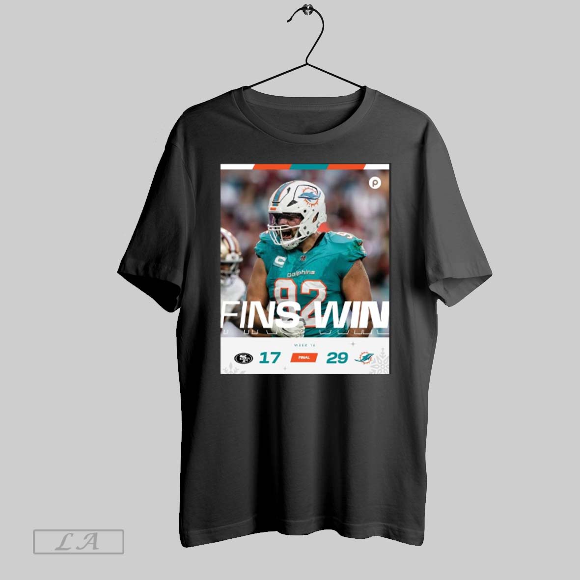 Official Poster Nfl Football Week 16 Miami Dolphins Win San Francisco 49ers 17 29 Home Holiday Dub T Shirt