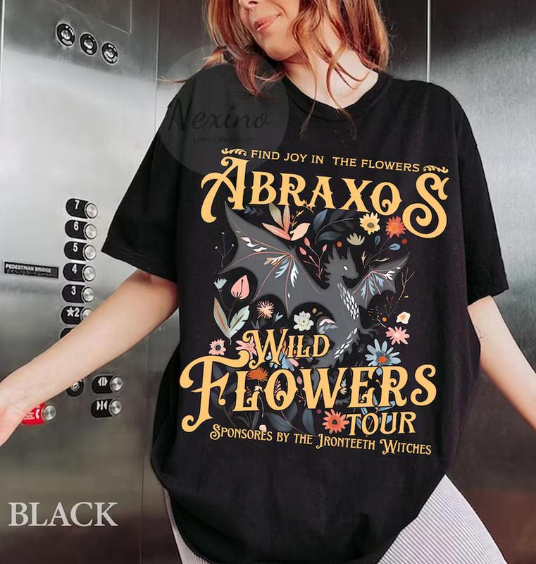 Abraxos Flower Fantasy Bookish Shirt, Boho Wildflowers Cottagecore Design Tee, Dragon Book Lover Gift, Unisex Cotton Top Casual Wear