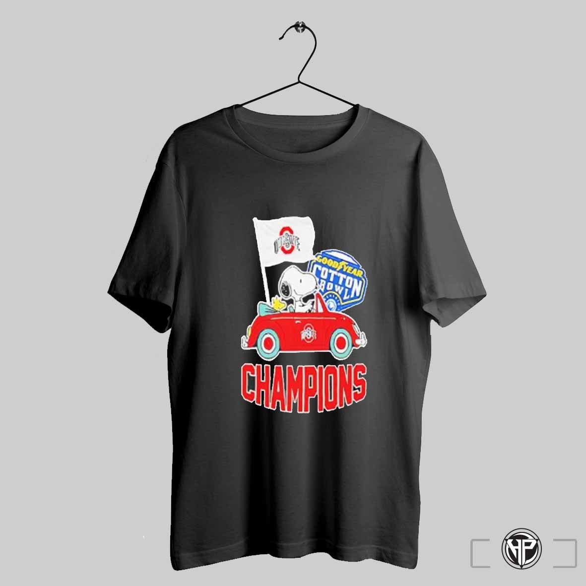 The Peanuts Snoopy And Woodstock Ohio State Buckeyes Goodyear Cotton Bowl Classic Champions College Football Playoff Ncaa Season 2024 2025 Shirt Trend