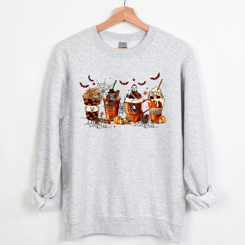 Coffee Horror Movies Halloween Crewneck Sweatshirt Hoodie Tshirt, Halloween 2024 Gifts