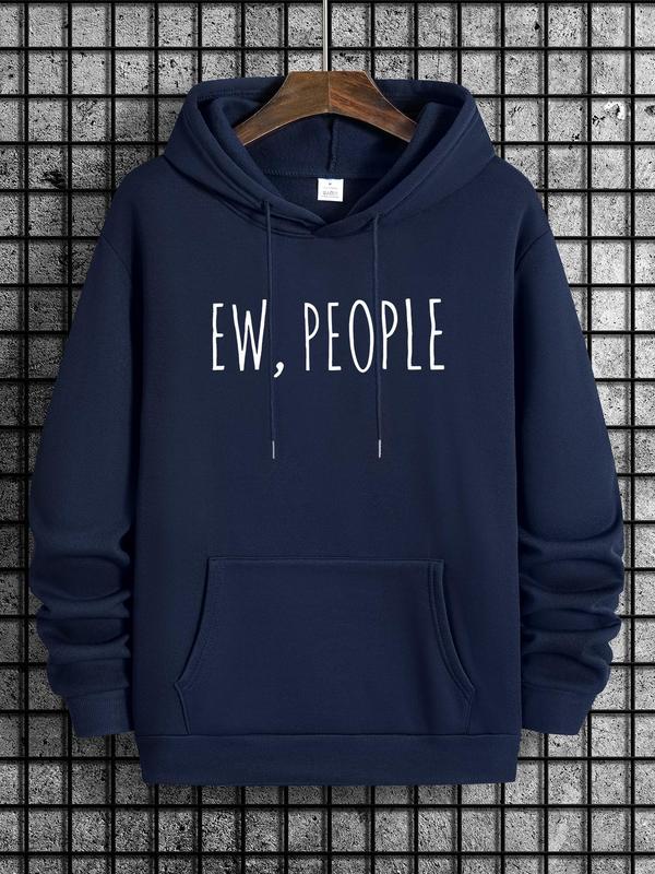 Men's Letter Print Drop Shoulder Hoodie, Casual Regular Fit Sweatshirt, Drawstring Pocket, Daily Holiday Outdoor Men's Wear for Spring & Fall